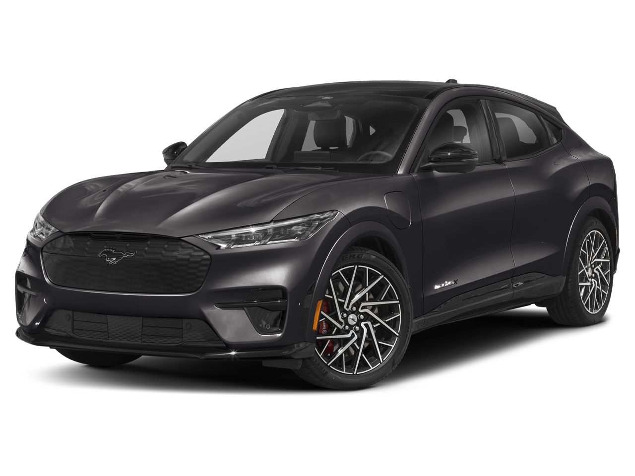 2021 Ford Mustang Mach-E GT in Gray Metallic — front three-quarter view