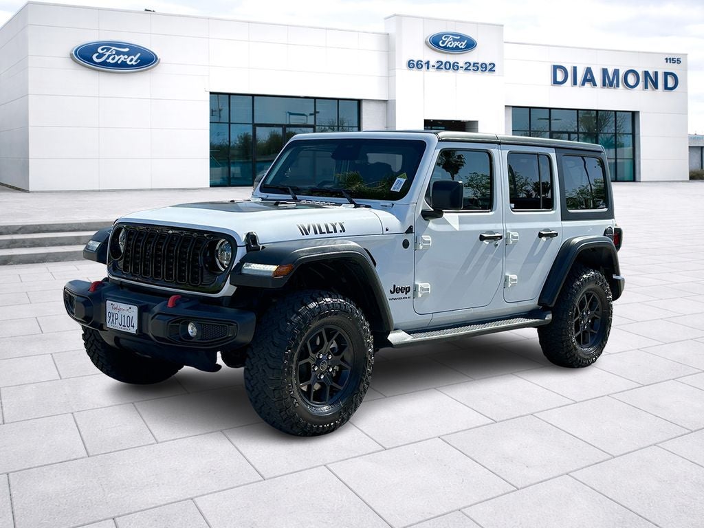 2026 Jeep Wrangler Willys in Bright White Clearcoat — front three-quarter view