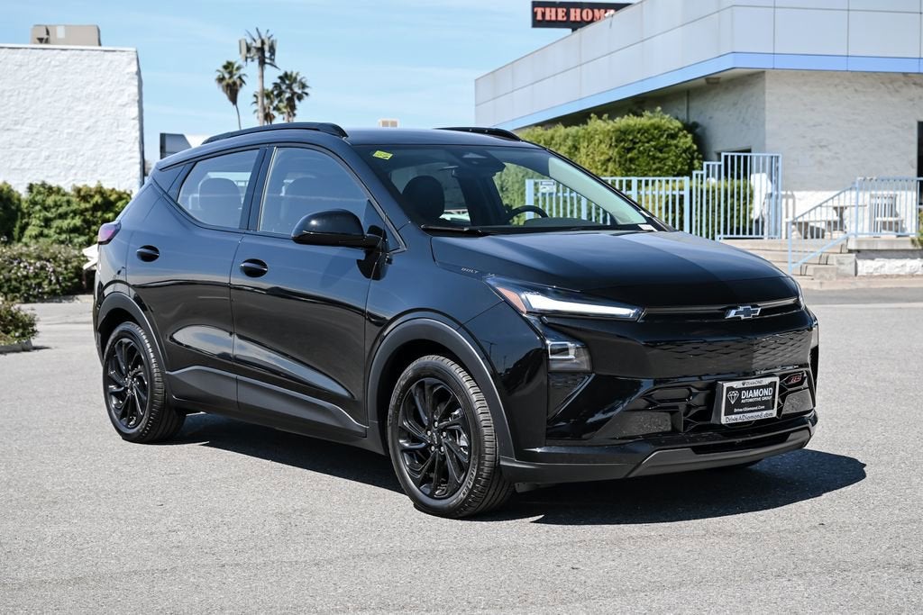 2027 Chevrolet Bolt RS in Mosaic Black Metallic — front three-quarter view
